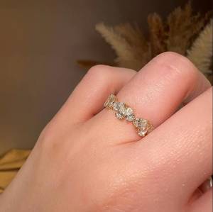 แหวนเพชรแล็บทรงลูกแพร์แบบครึ่งวงนิรันดร์สำหรับผู้หญิง ทองคำแท้ 14K แหวนแต่งงานแบบซ้อนได้ ของขวัญสำหรับคนรัก - Product Image 2