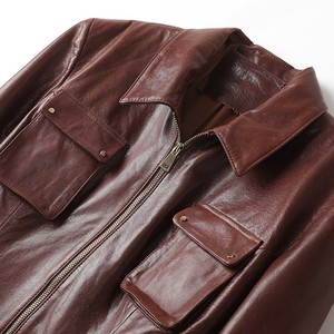 Veste safari en cuir véritable pour femme, col rabattu, manches longues, couleur unie, fermeture éclair, style utilitaire, vêtement d'automne - Product Image 5