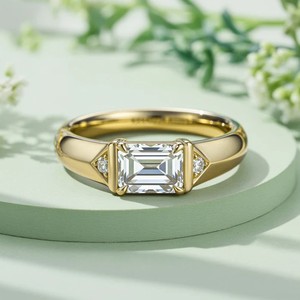 Anillo de Compromiso de Moissanita con Corte Esmeralda de 1 Quilate, Chapado en Oro de 18K, Plata de Ley 925 Sólida, Anillo de Piedras Preciosas de Lujo para Boda - Product Image 5