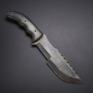 Couteau de chasse droit non réglable en acier Damas de qualité industrielle, fait main, manche en Micarta, 3 mm, 10 pouces, Drop Point - Product Image 4
