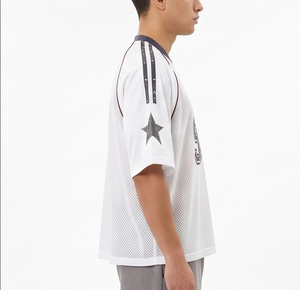 Camiseta de fútbol retro holgada de manga corta de malla de punto alta 100% algodón bordada lisa para hombre al por mayor - Product Image 3