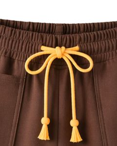 Brown Women Lounge Set Contrast <b>Trim</b> Short Sleeve T Shirt And Shorts Summer Two Piece Outfit Soft Breathable Cotton Blend Set - Product Image 4