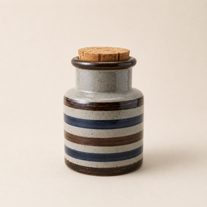 Artisan Ceramic <b>Storage</b> Canister Handpainted Stripe Glaze Airtight <b>Kitchen</b> Jar Rustic Counter Organizer Premium Craft Decor - Product Image 1
