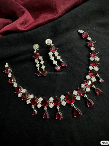 Classic American Ethnic Diamond Brass Bridal <b>Set</b> Two-Piece <b>Necklace</b> Earrings Antique <b>Silver</b> Plated for Wedding Party Fashionable - Product Image 5
