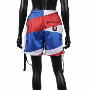 Shorts cortavientos de poliéster taslan premium, azules, con paneles de malla laterales, correa cargo, parche bordado, logotipo personalizado, shorts para mujer - Product Image 6