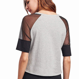 <b>Top</b> Summer Fashion Women Clothing O Neck <b>Cropped</b> Shirt With <b>Mesh</b> Sleeves Streetwear Casual T Shirts - Product Image 2
