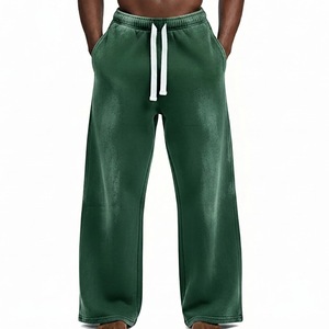 Pantalones de chándal de hombre teñidos, de punto, de pierna ancha, estilo jogger, de ajuste relajado, de algodón grueso, con cordón, informales, para estar en casa - Product Image 1