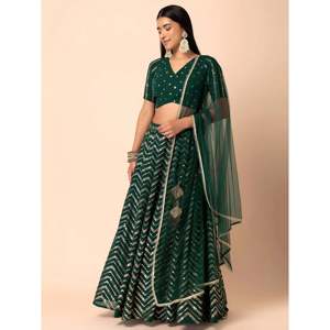 Green Embroidered Georgette Mehendi Lehenga Choli for <b>Wedding</b> Wear - Product Image 2