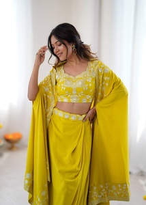 Trending Yellow Embroidered Dhoti Set With <b>Shrug</b> For Women Traditional Indian Wear From Indian Supplier - Product Image 3