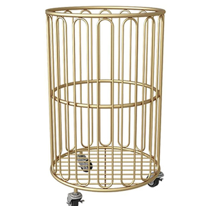 High Quality Matte Black Metal Rolling Laundry Basket With Wheels Grade Iron Wire Laundry <b>Cart</b> For Hotels And Home <b>Storage</b> - Product Image 5