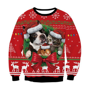 Pull à col rond unisexe avec motif de chien, chat et hamster pour Noël - Product Image 1