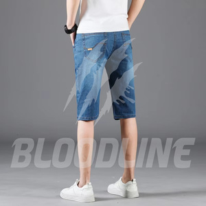 Shorts Bermuda de mezclilla azul claro, de tiro medio, con cierre de botones, estilo casual con bolsillos, shorts de algodón transpirable. - Product Image 5