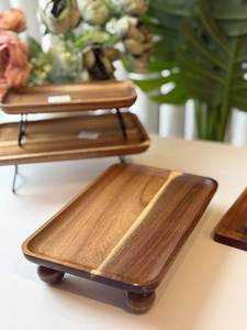 Plateau de service en bois écologique rectangulaire, design minimaliste fait main, bois massif durable, plateau en bois pour thé, café, en-cas - Product Image 1
