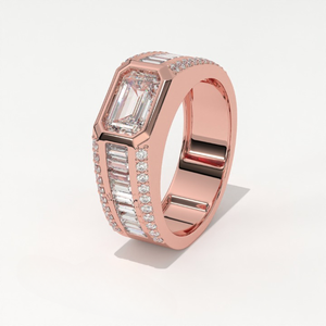 Bague Monolithe Sovereign Moderne pour Homme en Or 14K avec Diamant de Laboratoire Aarinya Taille Émeraude Est-Ouest Sertie en Bezel, Certifiée IGI, Luxe - Product Image 5