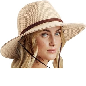 Chapeau Panama respirant personnalisé avec logo, couleur rose unie, grand chapeau Fedora de cowgirl en paille, ajustable, décontracté, pour le cyclisme, la randonnée, style jazz - Product Image 2