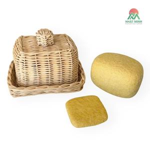 Ensemble de jouets de cuisine en rotin tressé Nhat Minh avec aliments en feutre jaune pour enfants de 2 à 4 ans, unisexe, avec boîte à beurre en rotin et couvercle amovible - Product Image 1
