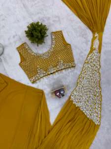 ผ้าซารีขนสัตว์เทียมสำหรับผู้หญิง ดีไซน์ลายดอกไม้ ปักเลื่อม งานฝีมือประณีต พร้อมสำหรับงานปาร์ตี้ ระบายความชื้นได้ดี คุณภาพพรีเมียม สวยสง่า ดูดีแบบดั้งเดิม - Product Image 3