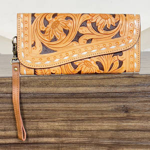 Carteras de Mano Personalizadas de Cuero Genuino con Diseño Floral, Tarjetero de Lujo con Hojas, Gran Capacidad, Multiusos - Product Image 2