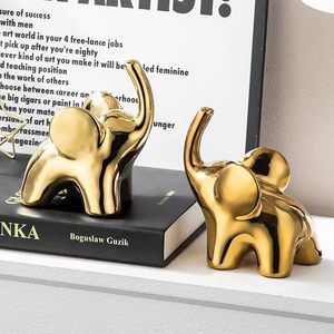 Paire de petites statues d'éléphants en céramique de 4,9 pouces, design Art Déco, décoration dorée, décoration d'intérieur pour mariage et Diwali, décoration d'éléphants - Product Image 2
