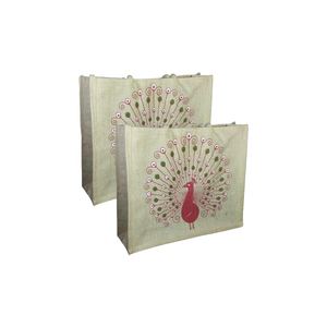 Sac à provisions en jute écologique de qualité supérieure pour femme de style bohème avec poignée rembourrée tissée et imprimé paon sans azo - Product Image 2