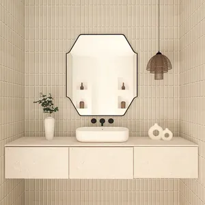 Espelho de parede com desenho assimétrico de ferro dourado, espelho interior irregular, espelho de maquiagem para banheiro