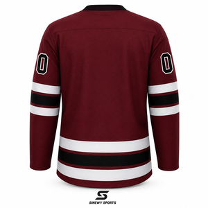 SINEWY SPORTS Jersey de Hockey sobre Hielo Personalizado para Hombre, Color Granate, Blanco y Negro, Sublimado, Cuello en V, Manga Larga, Absorbe la Humedad, Corte Regular para Adultos - Product Image 2