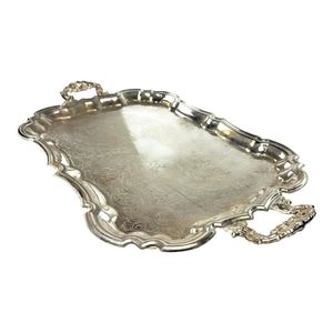 Cast Aluminum Silver Serving <b>Tray</b> With Handle Rectangle Shape For Home And Hotels Tabletop Food & <b>Snacks</b> Serving <b>Trays</b> - Product Image 5