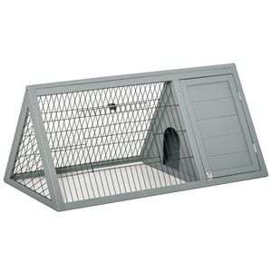 Casetta per Conigli da Esterno Stile Classico 46x24 in Legno con Recinto Ventilato in Filo Metallico, Legno di Abete Grigio per Uso Esterno - Product Image 1