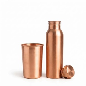 Handmade <b>Plain</b> Copper <b>Water</b> <b>Bottle</b> With Lid Portable Drinkware Minimalist Design Travel Use - Product Image 1