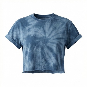 Customized Color Cotton Women Crop Top <b>Tie</b> Dye Loose Printed Canvas Tee Streetwear Fitness Gym Workout Activewear Tee - Product Image 1