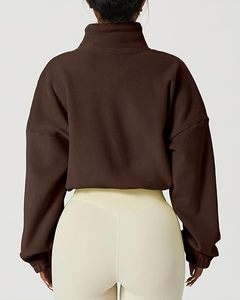 Cropped Sherpa Jacket for Women Full Zip Warm Winter Fleece Coat with Stand Collar and Pockets zipper jacket short sweatshirts - Product Image 3