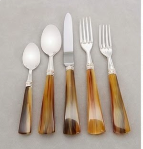 <b>Vintage</b> Flatware <b>Set</b> With Horn Handles And Silver Heads Durable <b>Cutlery</b> Ideal For Wedding Occasions - Product Image 1