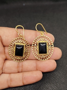 Handcrafted Gold Plated Brass Black Onyx Peacock Drop Earrings | Trendy Women's Wedding - Product Image 4