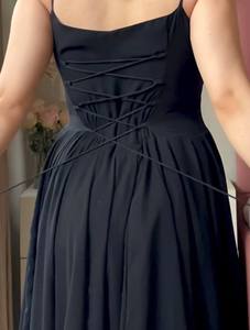 Vestido de Noche Negro Largo con Corte en A, Cintura Imperio, de Gasa, con Encaje Elegante, Sin Tirantes, de Georgette Sintética Pura, para Boda y Eventos Formales para Mujer - Product Image 6