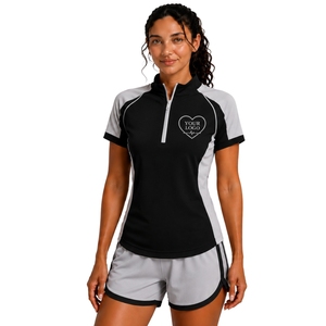 Black Grey Womens Half <b>Zip</b> Sports T Shirt And <b>Shorts</b> Set Quick Dry <b>Short</b> Sleeve Activewear Gym Fitness Running Training Outfit - Product Image 1