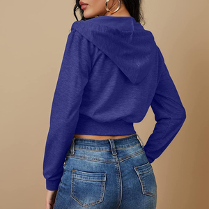 Women Cropped <b>Zip</b> Hoodie Custom Manufacturing Lightweight Breathable Fabric Modern Style Private Label Quality At Reasonable - Product Image 2
