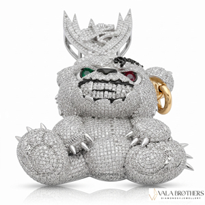 Colgante de oso de peluche con incrustaciones de diamantes VALA BROTHERS, con ojos verdes y rojos, estilo hip-hop, amuleto unisex para regalo. - Product Image 3