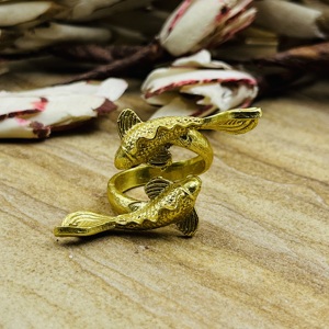 Anillos de diseño bohemio con forma de pez, de latón chapado en oro de 18k, con diseño de carpas Koi, joyería llamativa abierta para mujer, para venta al por mayor/OEM/ODM - Product Image 6