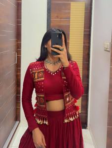 New Trend Fuchsia Pink Mirror Work <b>Lehenga</b> Set Designer Kutchi Embroidery Jacket <b>Crop</b> <b>Top</b> Festive Party Wear - Product Image 3