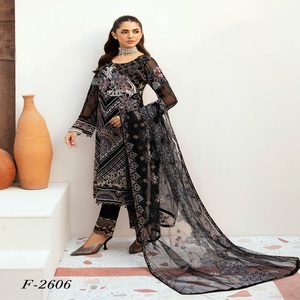 Diseñadores paquistaníes de gasa bordada Shalwar Kameez trajes de 3 piezas de mujer Casual Daily Kurti Wear Lehenga para fiestas de niñas - Product Image 5
