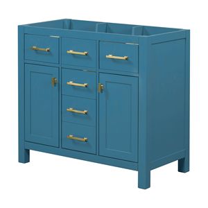 Moderno 36 'freestanding singolo bagno vanità con 4 cassetti 2 armadi struttura in legno massello lavello blu-unico bagno vanità - Product Image 4