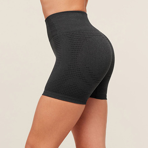 Shorts de yoga pour femmes, taille haute, noirs, sans coutures, en spandex, avec panneaux en mesh respirant, séchage rapide, extensibles, pour la gym et le fitness, sur mesure, style motard - Product Image 5