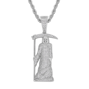 Iced Out Grim Reaper Pendant Moissanite Diamond 925 Silver Gold Finish Hip Hop Necklace - Product Image 2
