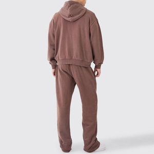 Survêtement à capuche marron pour homme, fermeture à cordon, séchage rapide, léger, couleur unie, 100 % coton, coupe décontractée, pour l'automne, 2 en 1 - Product Image 6