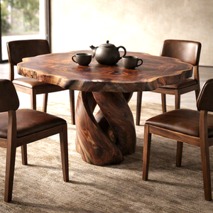 Table à manger en bois luxueuse et de conception unique, chaises non incluses, conçues pour créer une ambiance chaleureuse et accueillante. - Product Image 5