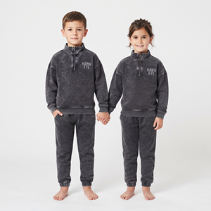 Elegante Chándal Unisex Color Carbón con Lavado Ácido para Niños, Venta al Por Mayor, Alta Calidad, con Logotipo Personalizado, Impresión Personalizada - Product Image 2