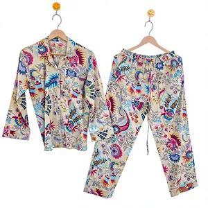 Conjunto de Pijama de Algodón 100% con Estampado Floral para Mujer, Manga Larga, Cuello Camisero, Suave, Ropa de Dormir Larga para Chicas - Product Image 6