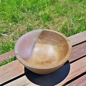 Bol de service en résine de bois de manguier de conception minimaliste tendance Vaisselle en vrac écologique avec emballage en carton bon marché fait à la main naturel - Product Image 1