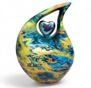 Urnes funéraires pour adultes, design personnalisable, forme de cœur en goutte d'eau, finition autocollante colorée antique, en laiton/aluminium. - Product Image 1