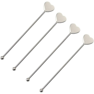 Agitadores de Cócteles de Acero Inoxidable en Forma de Corazón, Palitos Reutilizables para Bares y Bodas, Modernos, Plateados, para Mezclar Bebidas - Product Image 1